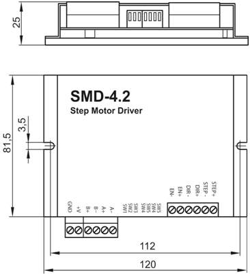Габаритные размера блока управления шаговыми двигателями SMD-4.2